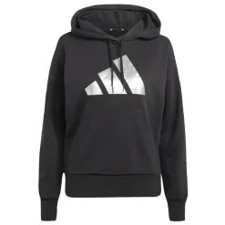 Felpa nera da donna con cappuccio e logo adidas