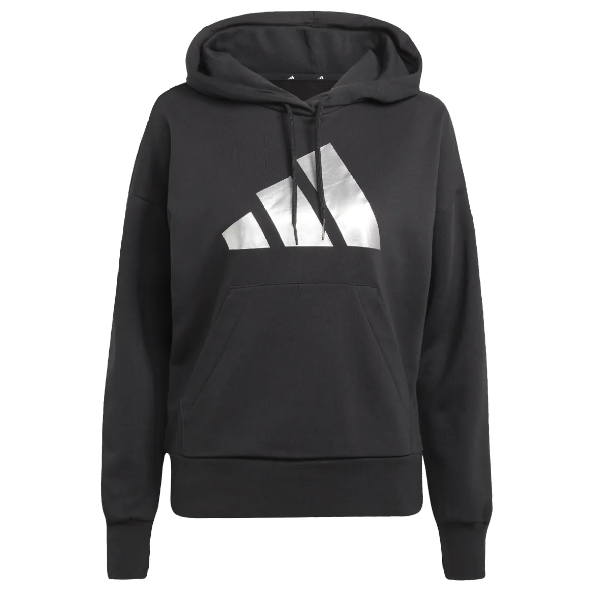 Felpa nera da donna con cappuccio e logo adidas