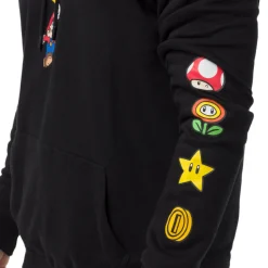 Felpa nera da Uomo con stampa fronte e retro Super Mario