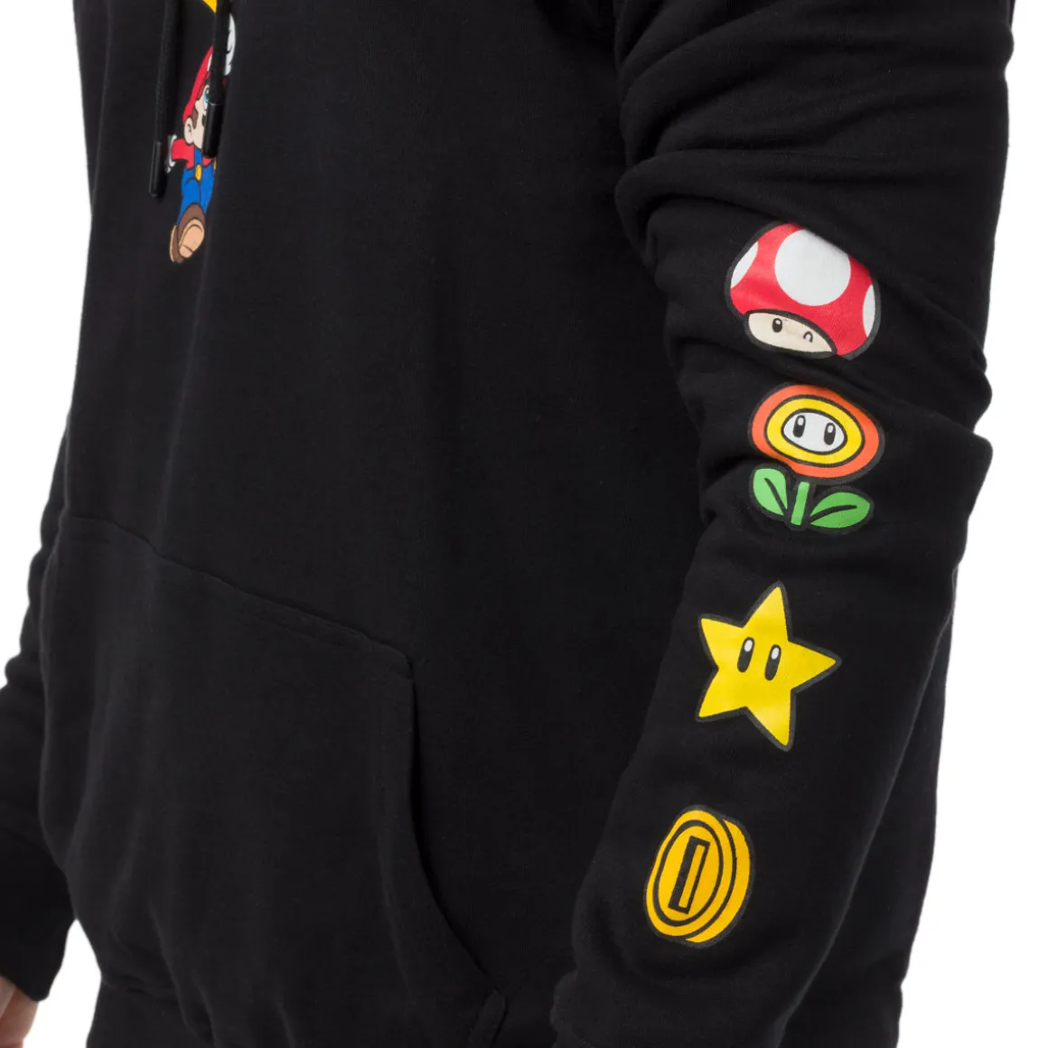 Felpa nera da Uomo con stampa fronte e retro Super Mario