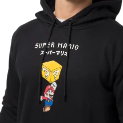 Felpa nera da Uomo con stampa fronte e retro Super Mario
