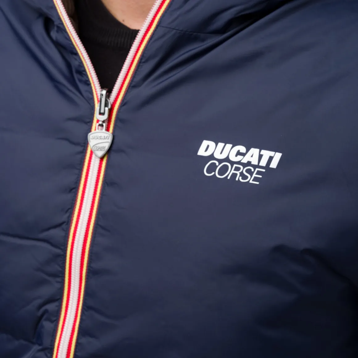 Giacca a vento corta da uomo double face blu e verde miliare Ducati Corse