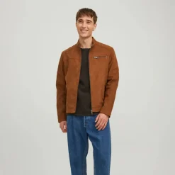 Giacca biker in similpelle marrone da uomo Jack & Jones