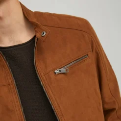 Giacca biker in similpelle marrone da uomo Jack & Jones