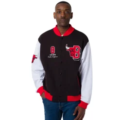 Giacca Bomber da Uomo rossa bianca e nera con ricami Chicago Bulls NBA
