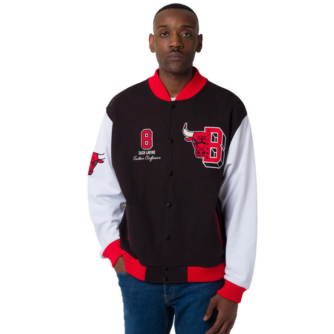 Giacca Bomber da Uomo rossa bianca e nera con ricami Chicago Bulls NBA