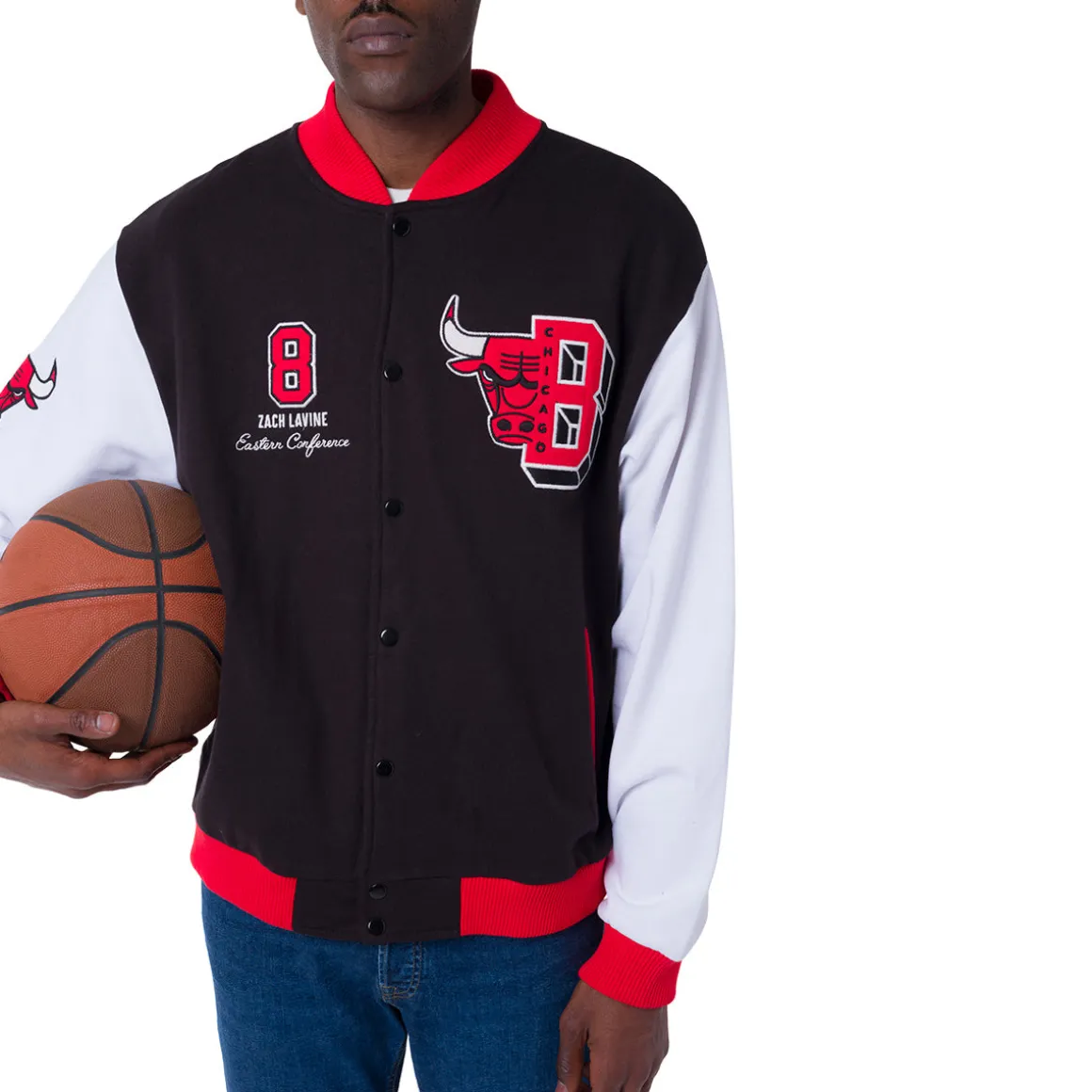 Giacca Bomber da Uomo rossa bianca e nera con ricami Chicago Bulls NBA