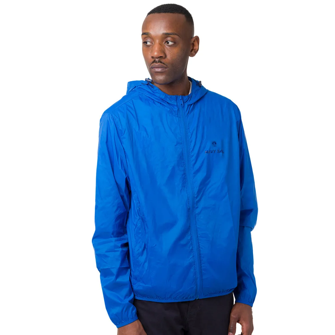 Giacca leggera impermeabile blu da Uomo con cappuccio Navy Sail