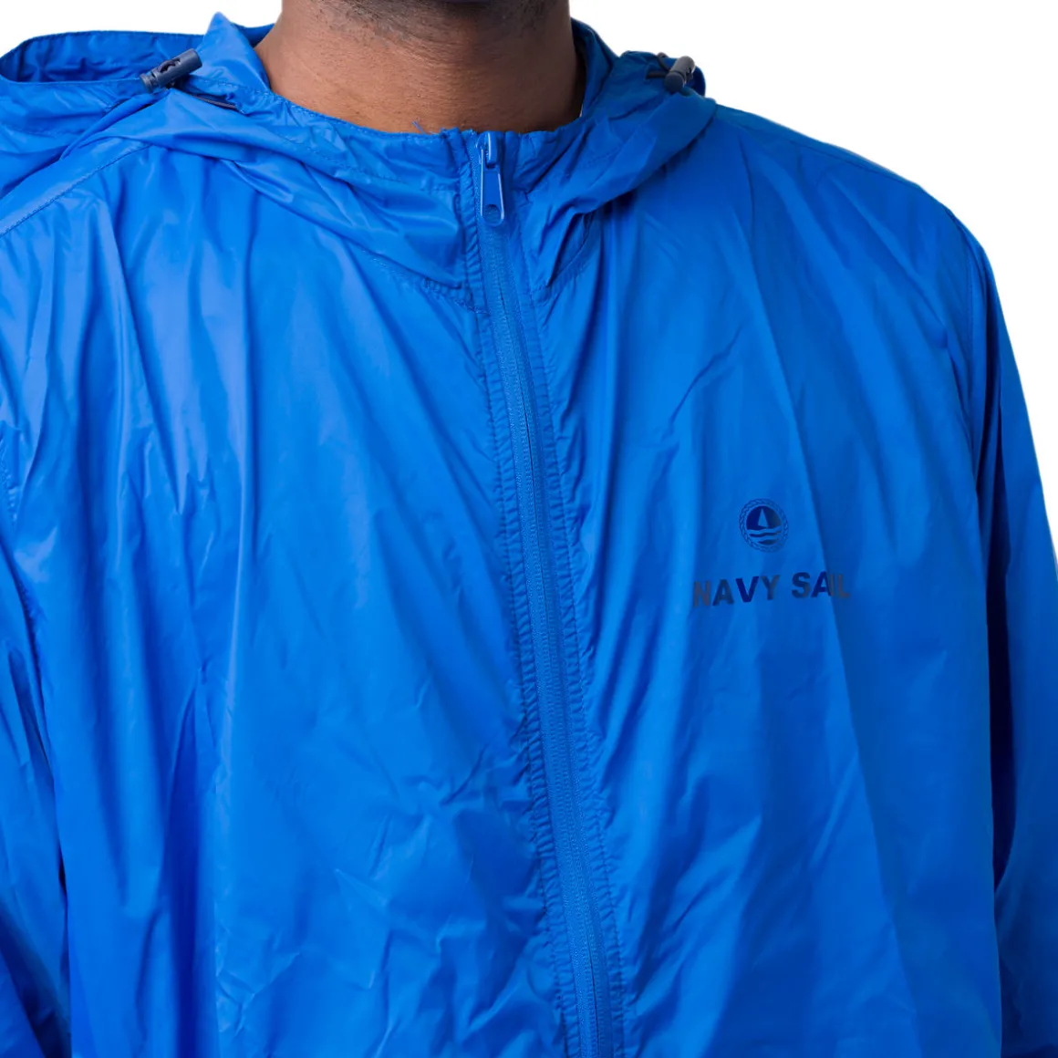 Giacca leggera impermeabile blu da Uomo con cappuccio Navy Sail