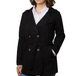 Giacca Trench da donna nera in tessuto effetto ciniglia Swish Jeans