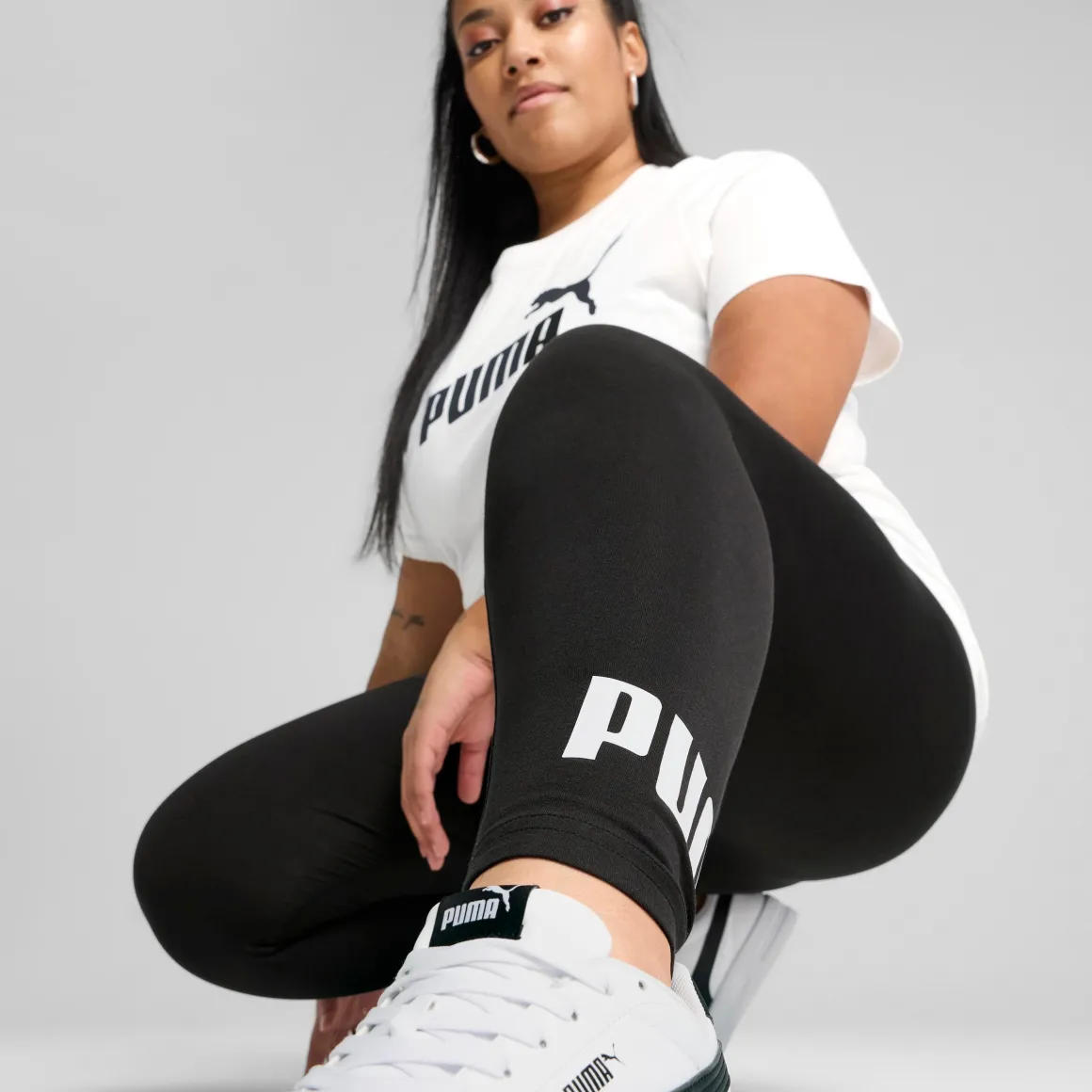 Leggins sportivi neri da donna in cotone con logo a contrasto Puma