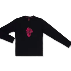 Maglia girocollo da uomo a maniche lunghe nere con dettaglio rosso Milan
