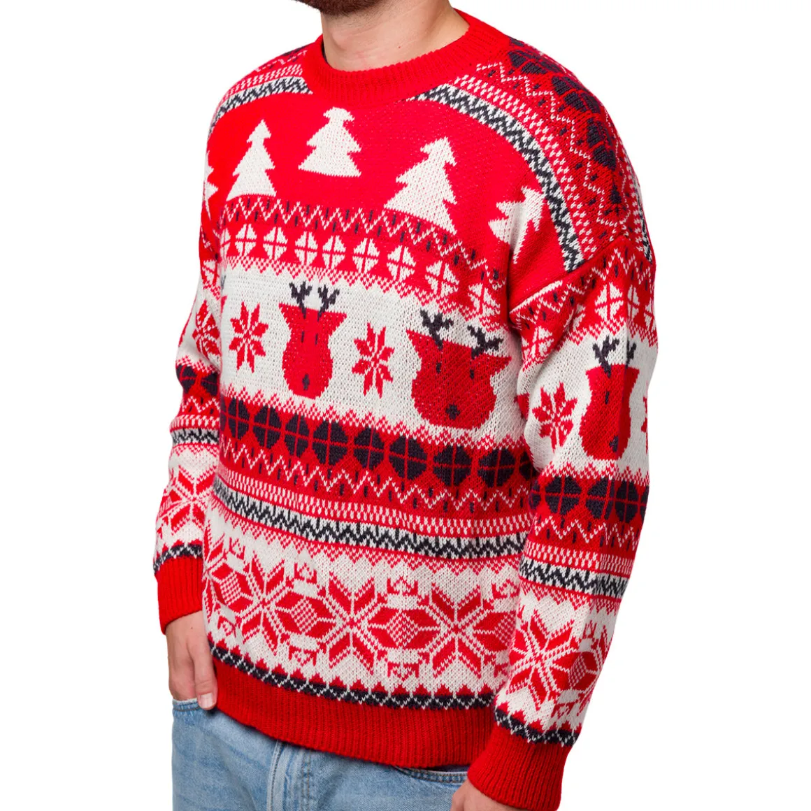 Maglione natalizio da uomo rosso con ricami fiocchi di neve e renne Swish Jeans