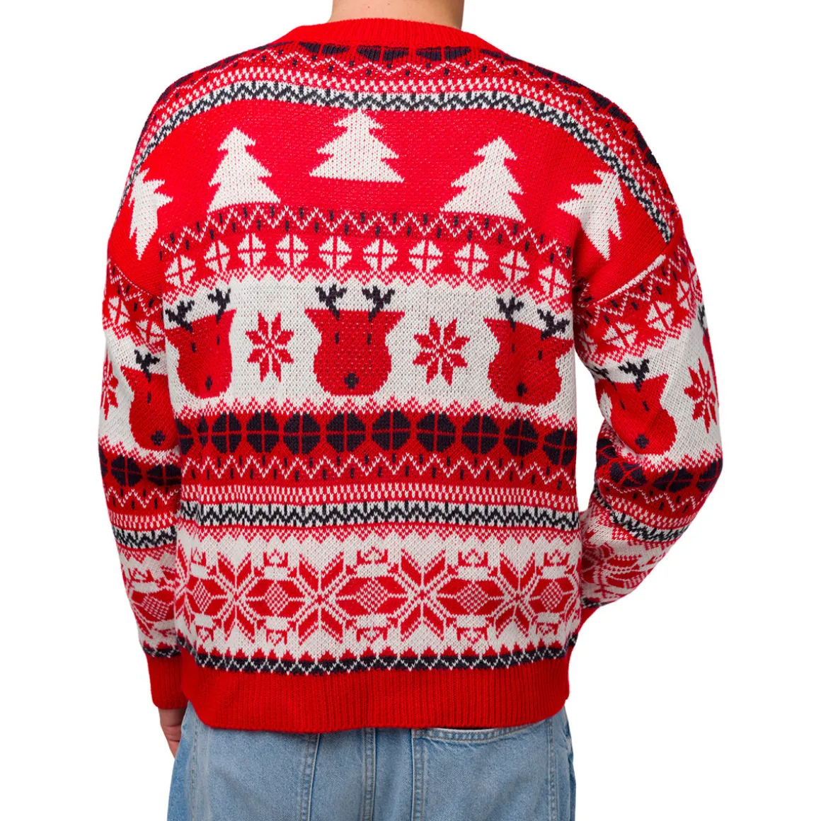 Maglione natalizio da uomo rosso con ricami fiocchi di neve e renne Swish Jeans
