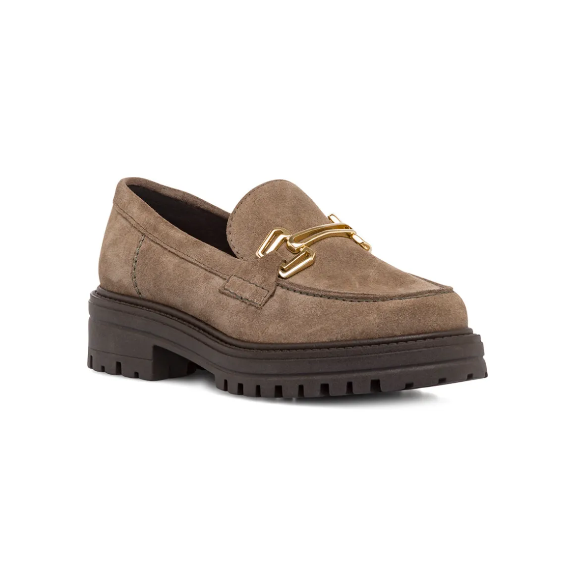 Mocassini chunky da donna beige in pelle scamosciata Primopiano