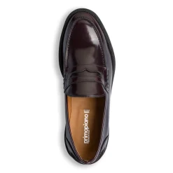 Mocassini eleganti da uomo rosso bordeaux scuro in pelle Primopiano