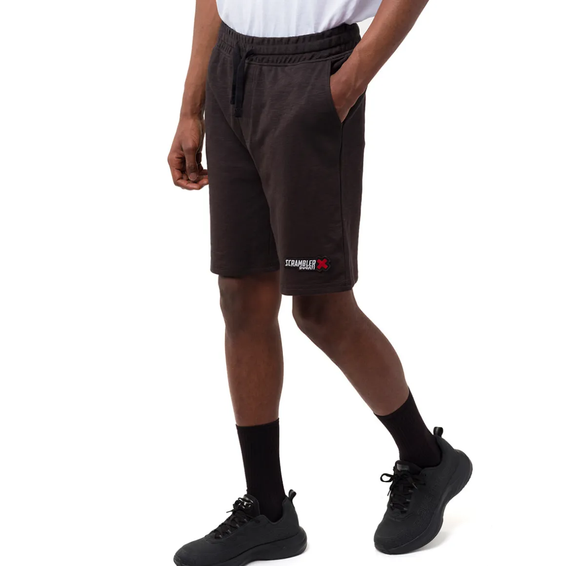 Pantaloncini da uomo neri con tasche e logo Ducati Scrambler