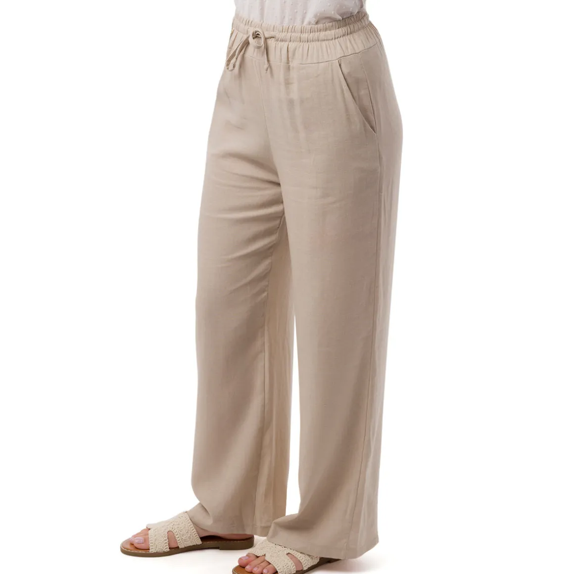Pantaloni a Campana Beige da Donna in Misto Lino con Coulisse Swish Jeans