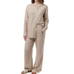 Pantaloni a Campana Beige da Donna in Misto Lino con Coulisse Swish Jeans