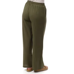 Pantaloni a Campana Verdi da Donna in Misto Lino con Coulisse Swish Jeans