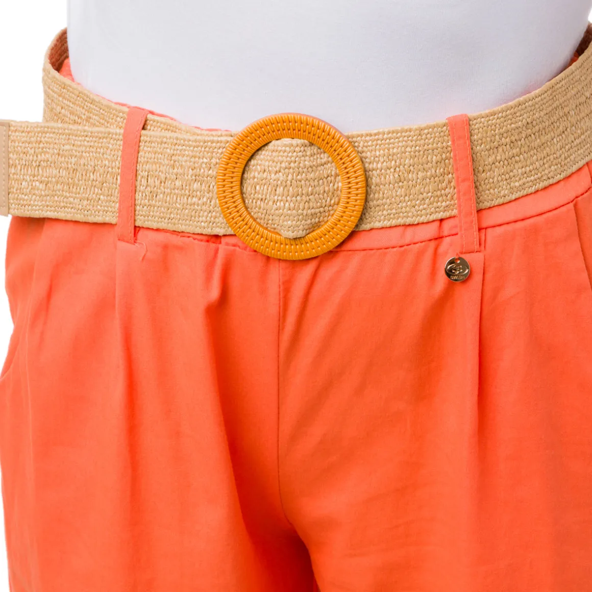 Pantaloni arancioni da Donna in cotone con cintura effetto rafia Swish Jeans