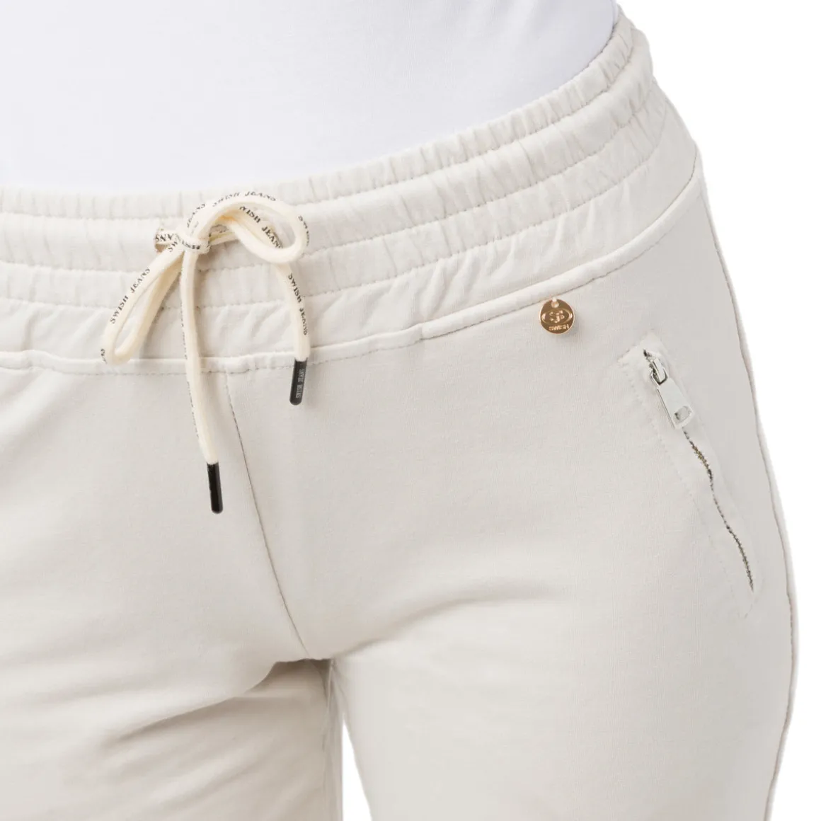 Pantaloni in felpa elasticizzati beige da Donna con tasche Swish Jeans