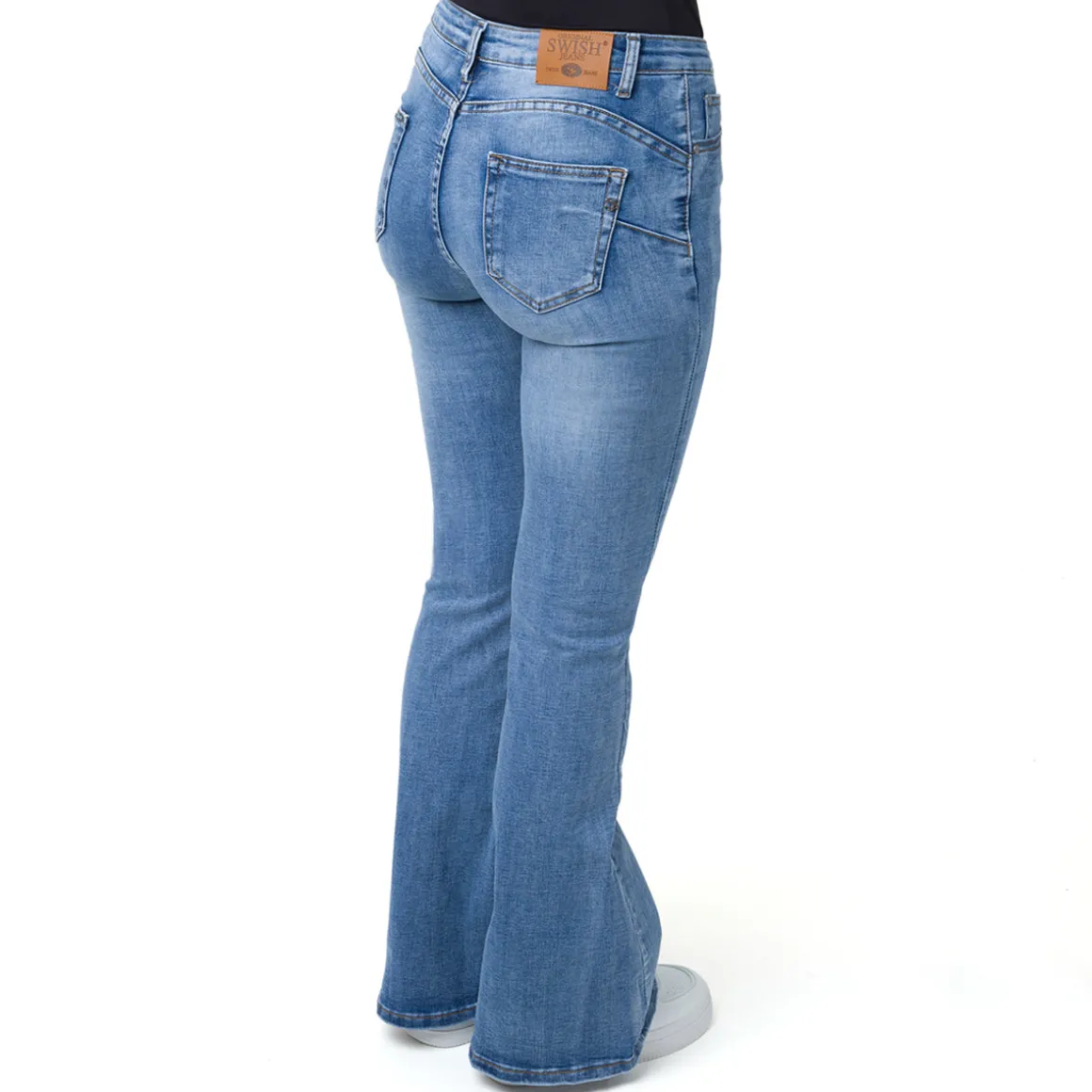 Pantaloni Jeans a zampa elasticizzati a vita alta con logo Swish Jeans