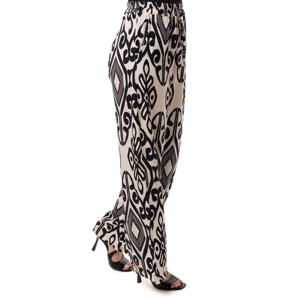 Pantaloni palazzo Bianco da Donna con fantasia Etnica e Coulisse Swish Jeans