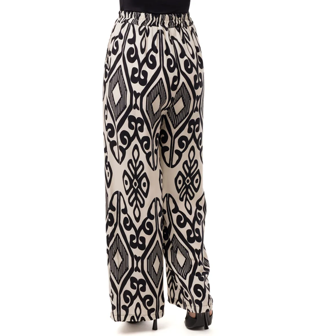 Pantaloni palazzo Bianco da Donna con fantasia Etnica e Coulisse Swish Jeans