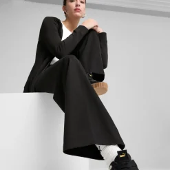 Pantaloni sportivi e casual neri in cotone da donna con logo Puma