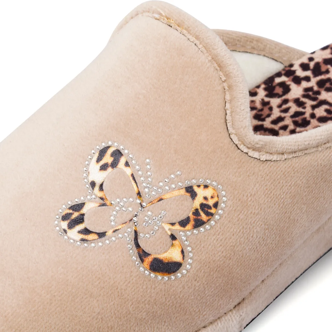 Pantofole beige da Donna con farfalla e strass decorative Stilrosa