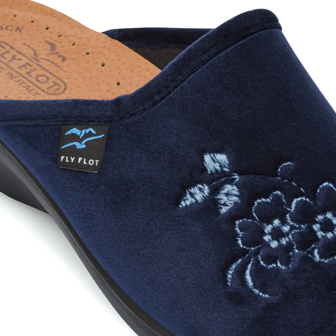 Pantofole blu da donna con ricamo floreale Fly Flot