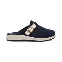 Pantofole blu da donna con cinturino bianco e fibbia Fly Flot