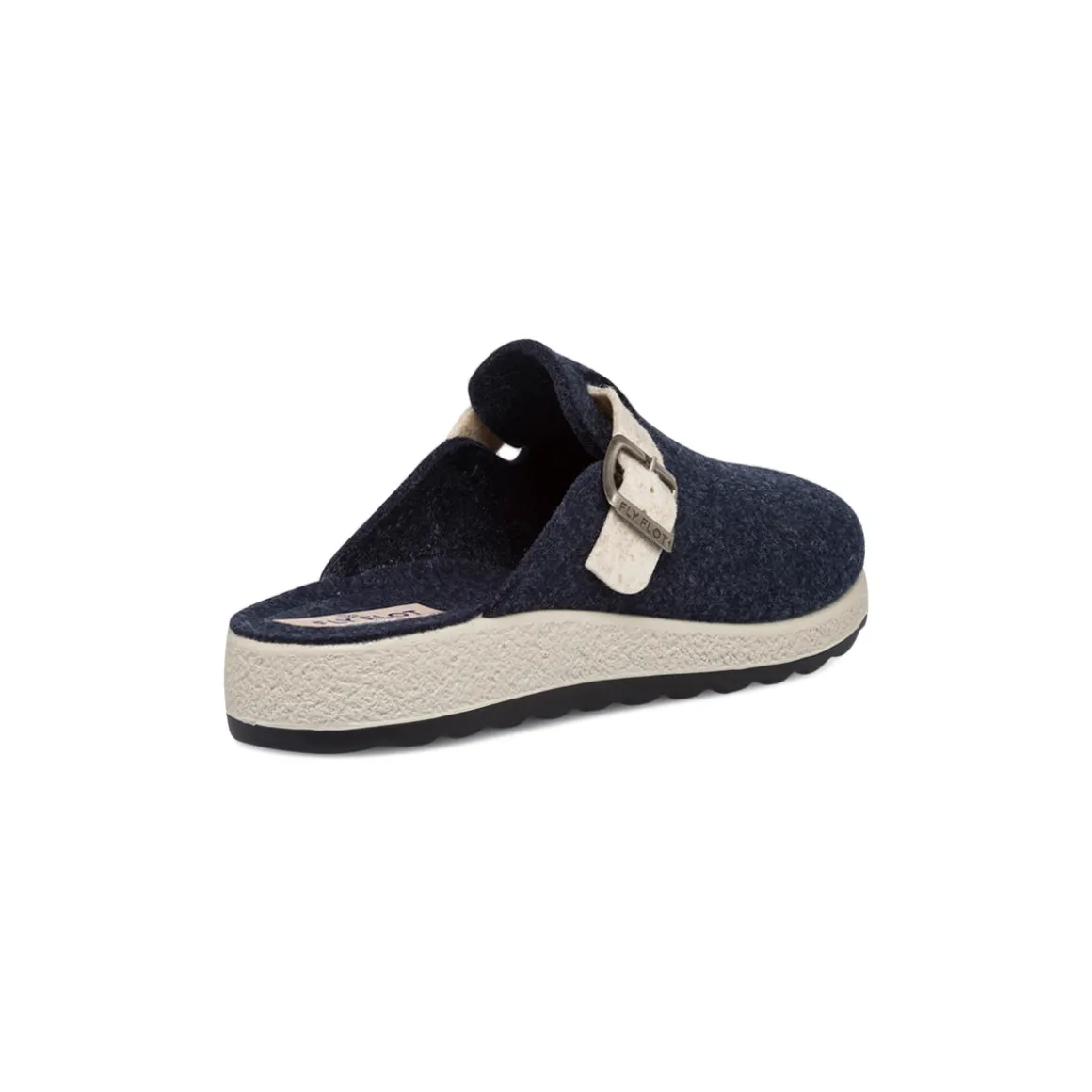 Pantofole blu da donna con cinturino bianco e fibbia Fly Flot