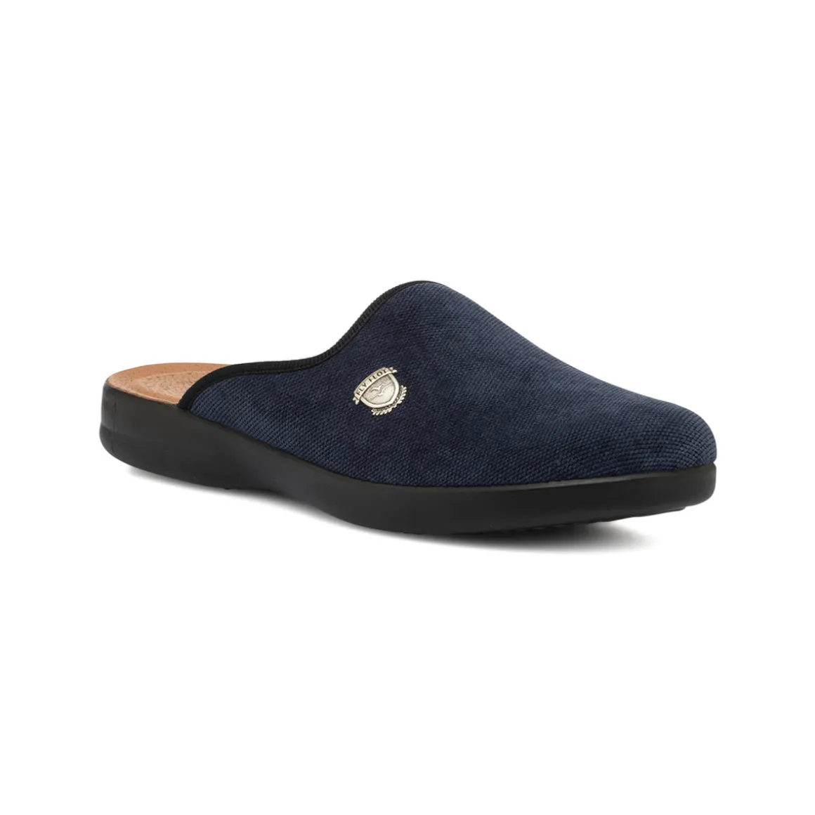 Pantofole blu da uomo con logo argento e sottopiede anti-shock Fly Flot