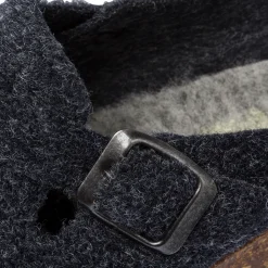 Pantofole blu in tessuto da donna con cinturino e fibbia Tè Verde