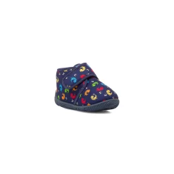 Pantofole da bambino blu in tessuto con stampa e chiusura a strappo Chicco