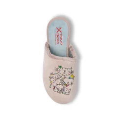 Pantofole da donna beige con ricamo di gattini colorati Tiglio