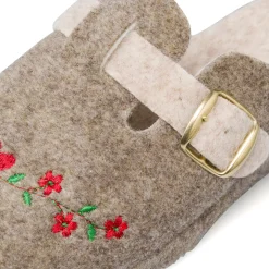 Pantofole da Donna in feltro con fiori e fibbia