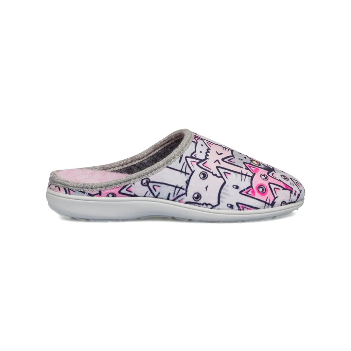 Pantofole da donna rosa e grigie con disegni gatti Italia Trend