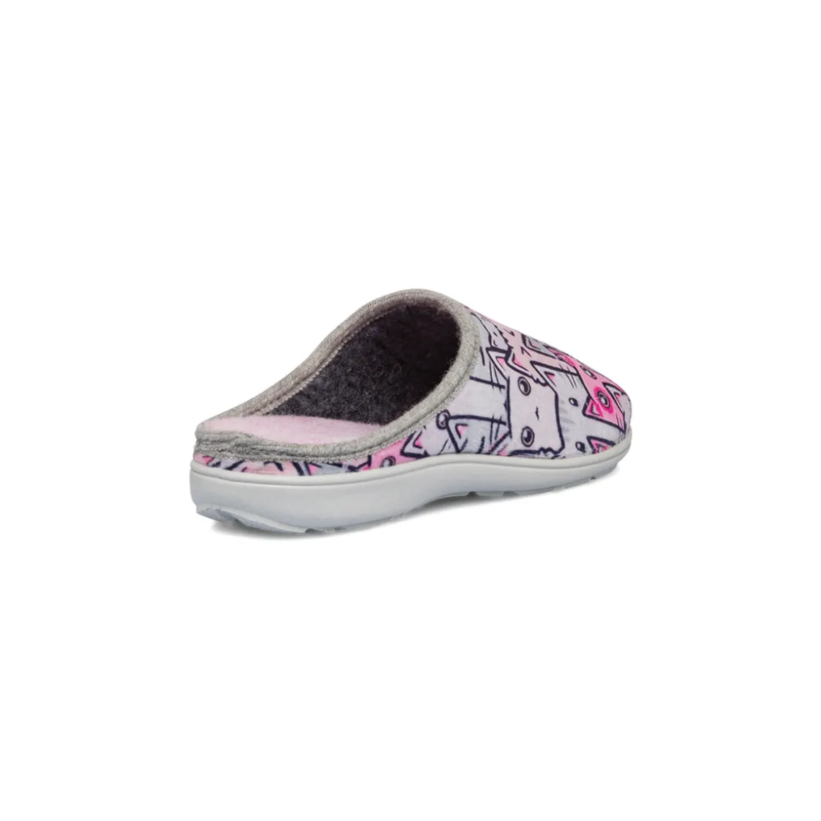 Pantofole da donna rosa e grigie con disegni gatti Italia Trend