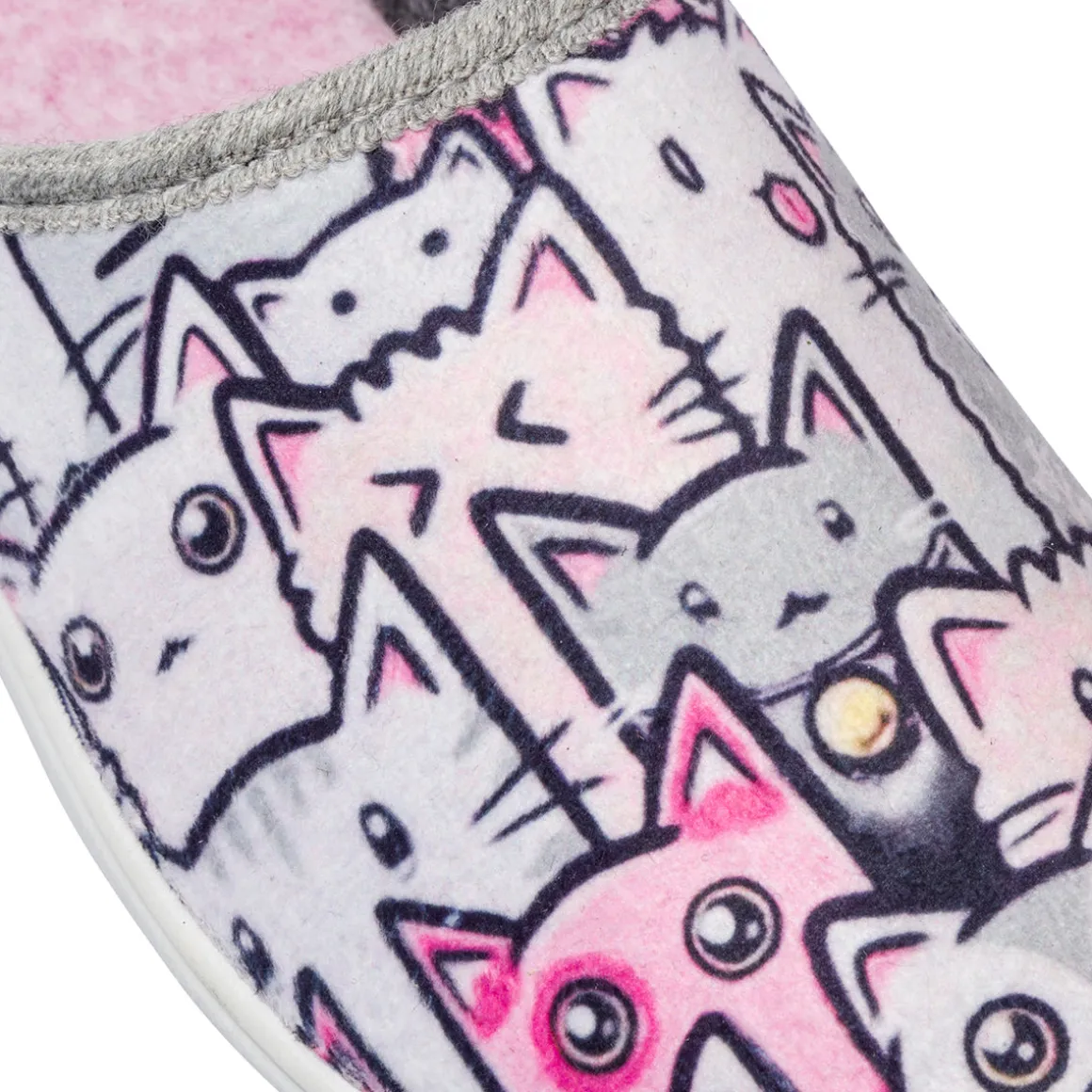 Pantofole da donna rosa e grigie con disegni gatti Italia Trend
