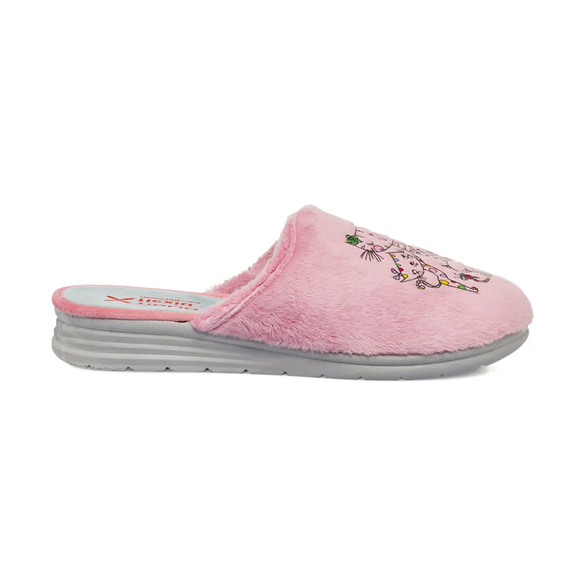 Pantofole da donna rosa Tiglio felpate con gatti ricamati