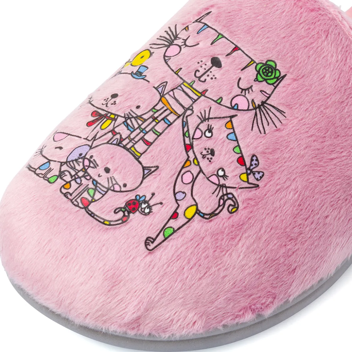 Pantofole da donna rosa Tiglio felpate con gatti ricamati