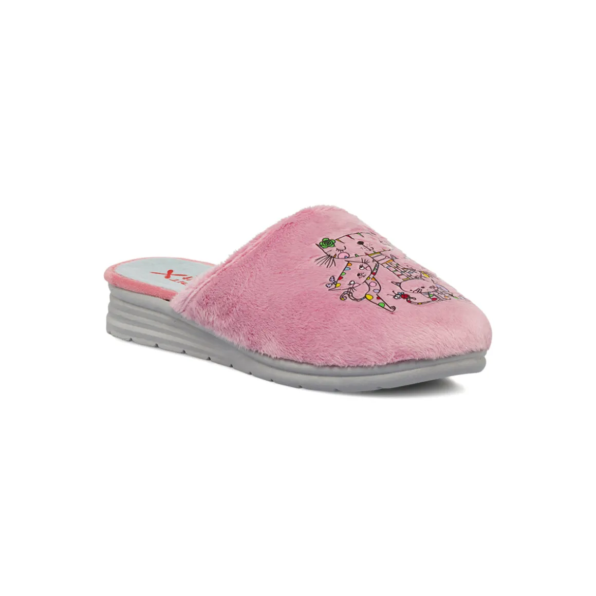 Pantofole da donna rosa Tiglio felpate con gatti ricamati