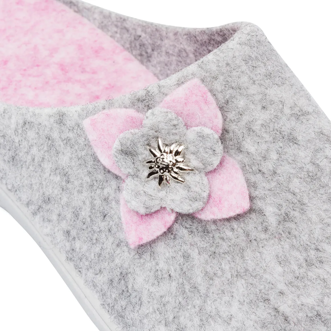 Pantofole grigie da Donna con fiore rosa Italia Trend