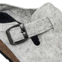 Pantofole grigie in tessuto da donna con cinturino e fibbia Tè Verde