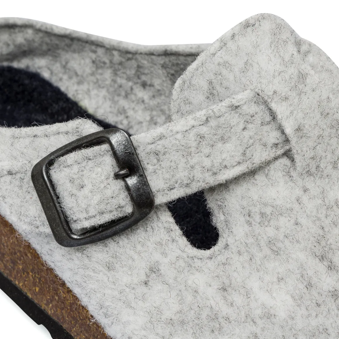 Pantofole grigie in tessuto da donna con cinturino e fibbia Tè Verde