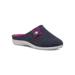 Pantofole in feltro blu da Donna con fiore decorativo Italia Trend