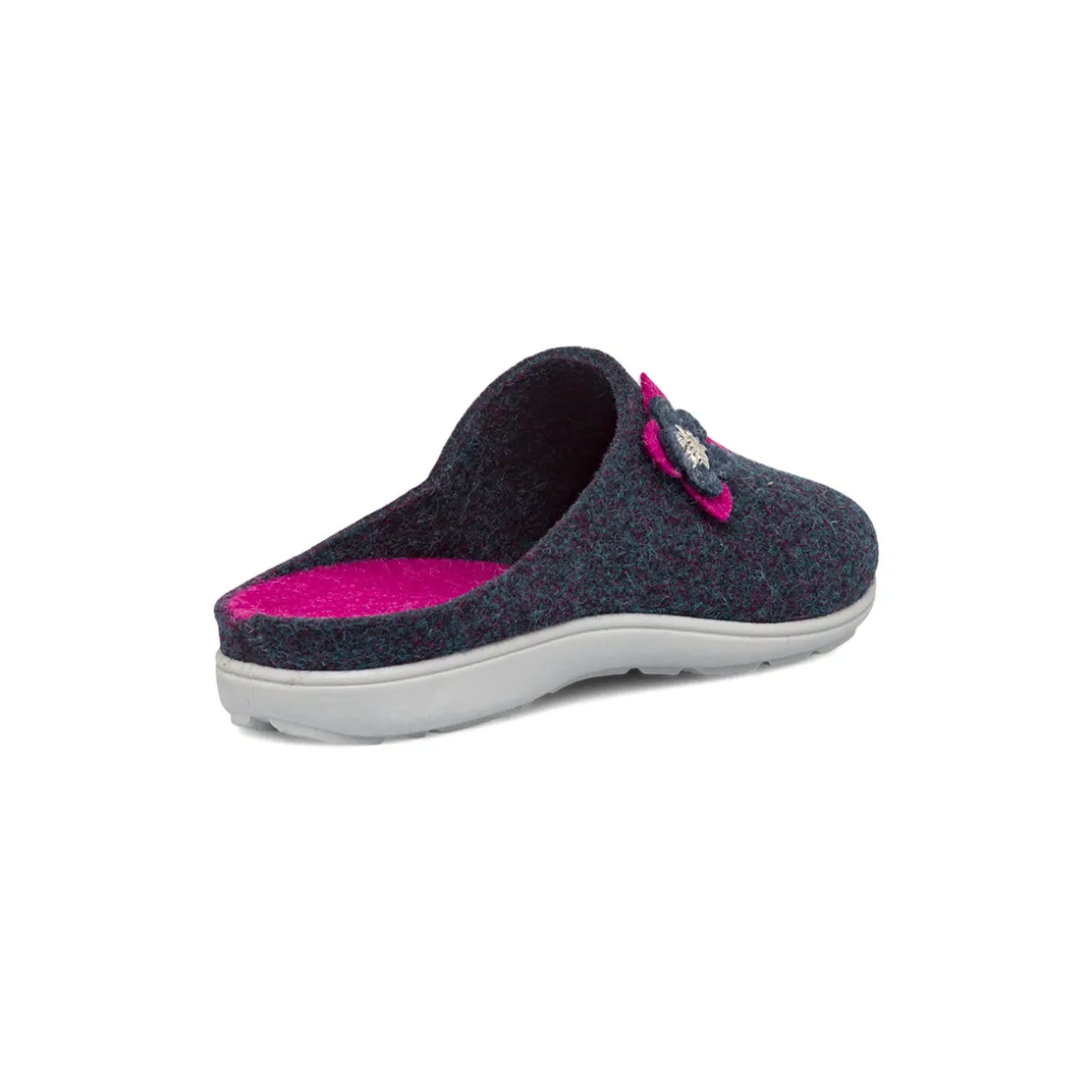 Pantofole in feltro blu da Donna con fiore decorativo Italia Trend